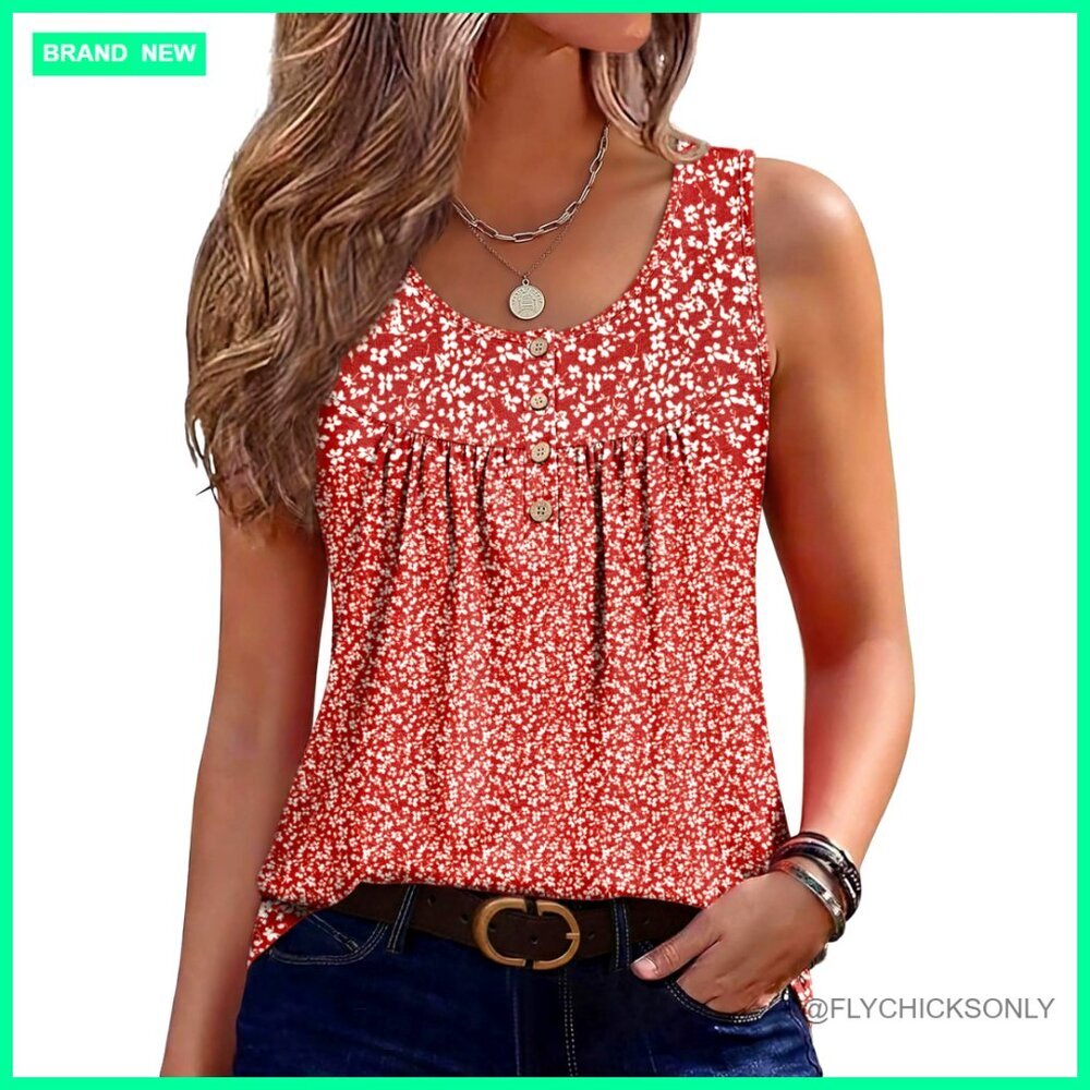Summer Pleated Tank Top Loose Fit Sleeveless Flowy Tunic Blouse